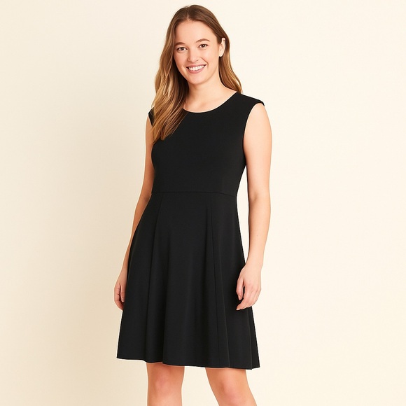 Boden Cap Sleeve Knee Length Jersey Knit Dress 8 Medium Black casual neutral - Picture 1 of 8